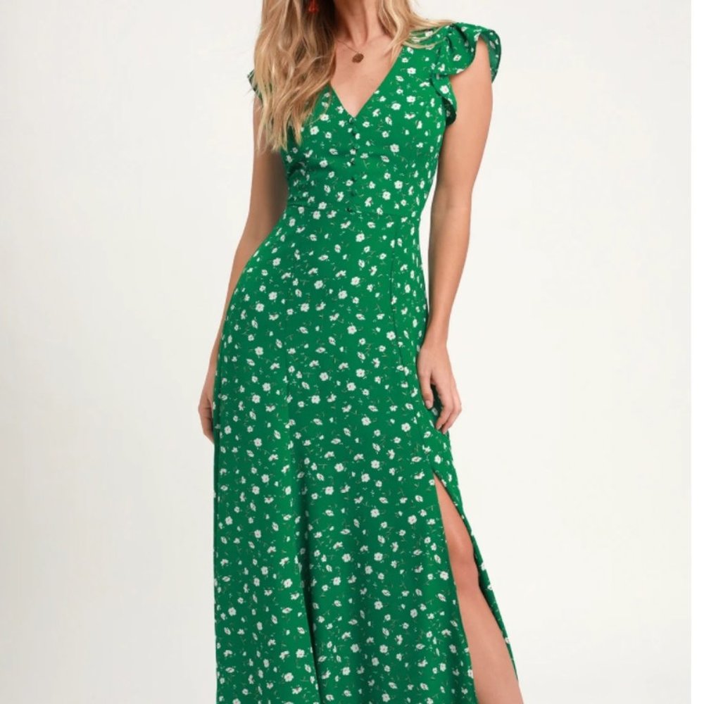 NWT! Lulus  Green Floral Print Backless Maxi